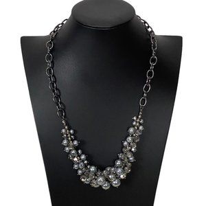 Grey and Silver Beaded Necklace with Adjustable Gun Metal Color Chain